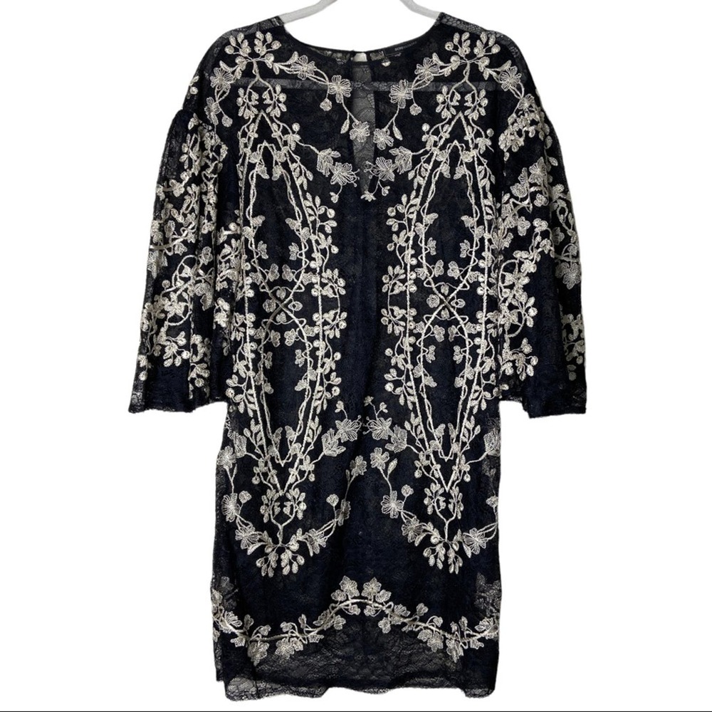 BCBG Lace Bell Sleeve Black Mini Dress Small